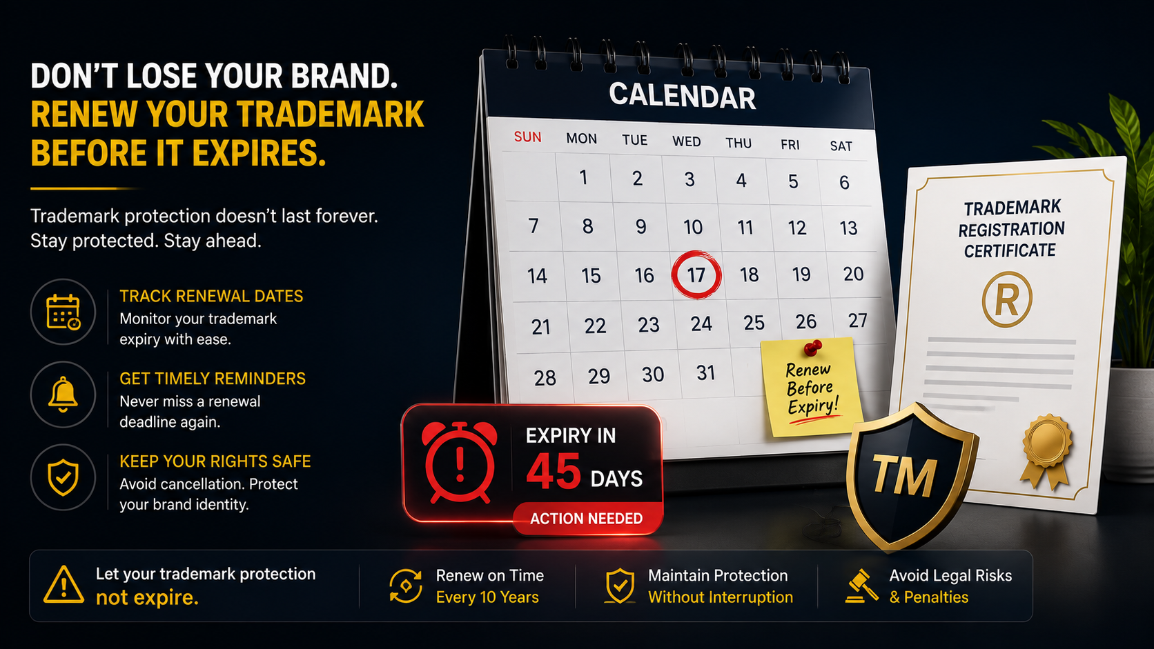 Read more about the article Trademark Renewal Deadlines: What Happens If You Miss Yours